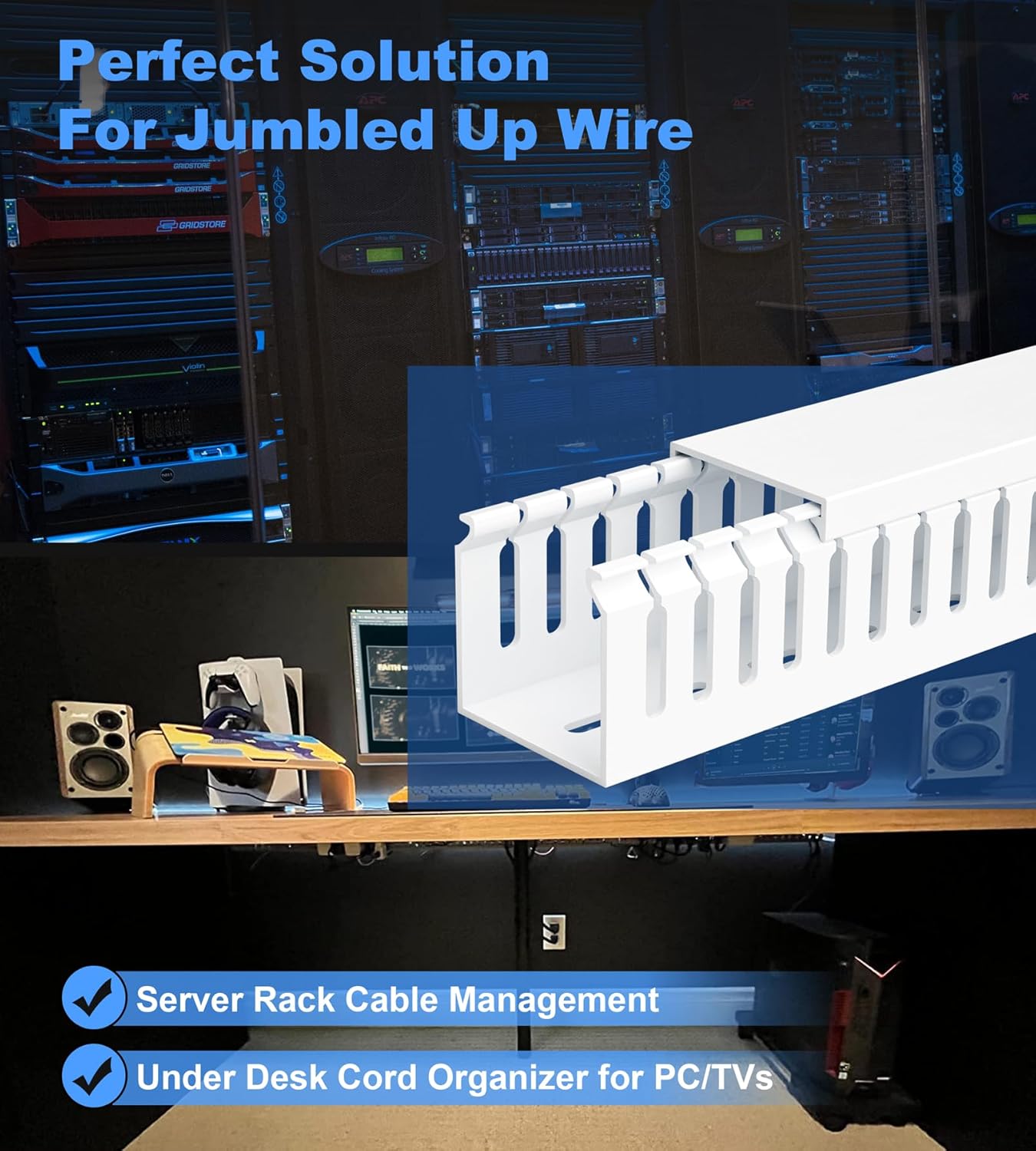 ZhiYo 2 x 2in Professional Server Rack Cable Management Raceway, 99in (6X L16.5in) Cable Raceway Kit, Electrically Safe PVC Open Slot Wire Raceway for Under Desk/Computer/Network Cords, Black