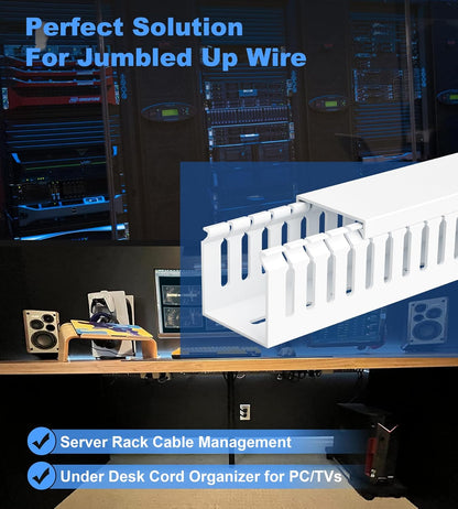 ZhiYo 2 x 2in Professional Server Rack Cable Management Raceway, 99in (6X L16.5in) Cable Raceway Kit, Electrically Safe PVC Open Slot Wire Raceway for Under Desk/Computer/Network Cords, Black
