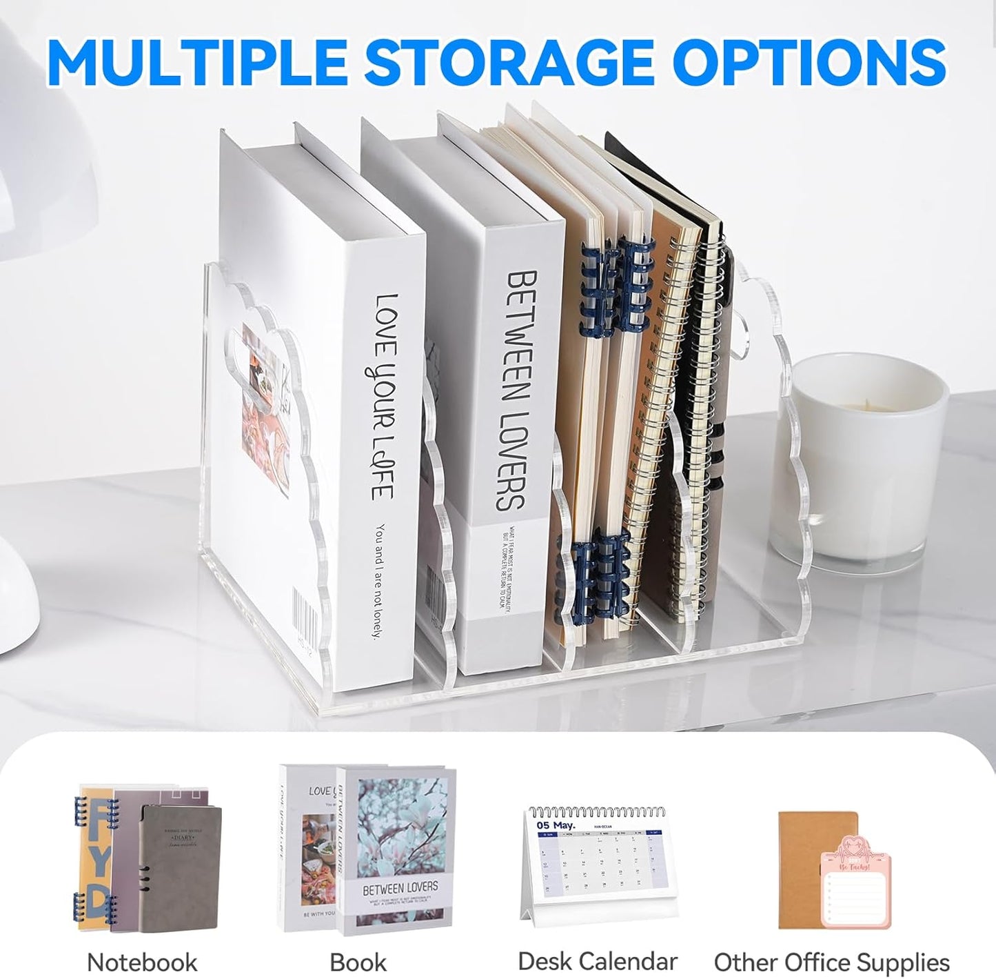 Adevar Clear Acrylic Magazine File Holder 4 Vertical Magazine File Organizer Binder Book Holder for Desk Acrylic Desk Organizer Clear Office Racks & Displays for Office Home Classroom