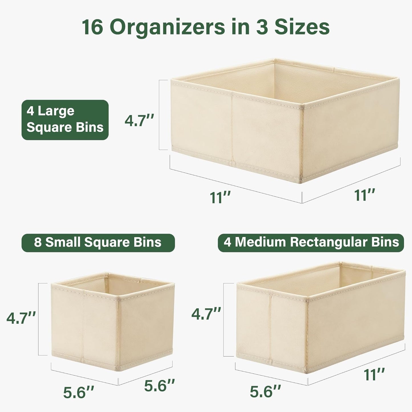 Kootek 16 Pack Drawer Organizer Clothes, Dresser Drawer Organizers for Clothing Fabric Foldable Closet Organizers and Storage Bins for Baby Clothes, Nursery, Underwear, Bras, Socks