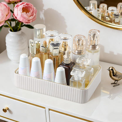 Desk Organizer Tray, PU Leather Nightstand Organizer Perfume Valet Tray for Men Women, Decorative Vanity Trays Trinket Dish Key Bowl for Entryway Table (2pcs, Ivory, Large+Small)