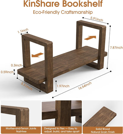 Small Adjustable Desk Bookshelf Organizer – Open Bookend Shelf Flexible to Fit as Much or as Little with Slide-in Joints | Portable, Reversible for Class, Dorm, Home Office | Bamboo
