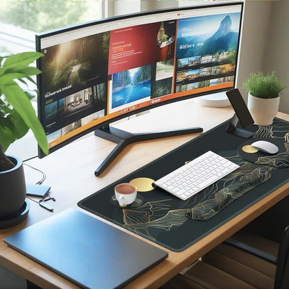 iCasso Desk Mat, Gaming Mouse Pad Wrist Support Set,4in1 XXL Large Mousepad + Keyboard Wrist Rest+Mouse Wrist Rest+Coaster Set with Ergonomic Design for Home Office Table Computer-Penoy