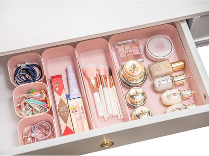 Backerysupply (9 Piece Set) Large Size Plastic Desk Drawer Organizers For Makeup Bathroom Office Kitchen Three Colors