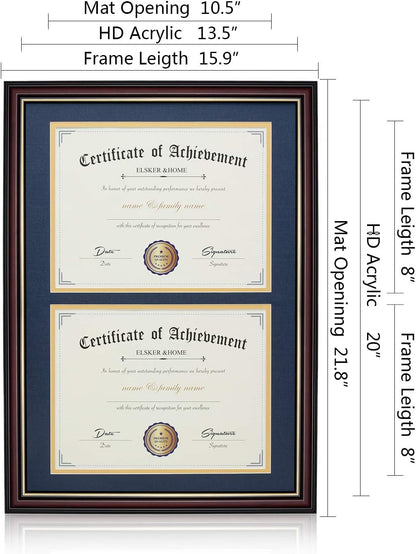 ELSKER&HOME Diploma Frame - Wide Solid Wood Frame - Black Velvet Golden Rim Mat - Semi-Tempered Glass - Includes Hanging Hardware and Desktop Easel(ONLY Display 11×14 Document/Certificate)
