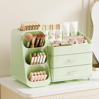 Booklov Makeup Organizer for Vanity, Countertop Cosmetic Display Case with Clear Acrylic Drawers, Bathroom Counter Beauty Caddy, Cute Table Storage Holder for Skincare, Brush Lipsticks, Crystal White