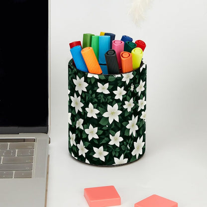 Leather Pen Holder for Desk, Love Cherry Pencil Organizer Pencil Cup Desk Decor Makeup Brush Holder Multifunctional Office Supplies for Home,Office, School