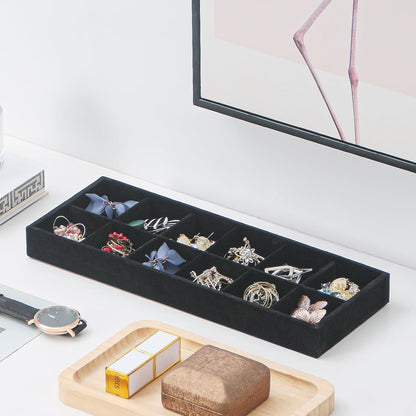 Divided Drawer Organizer Tray, Velvet Jewelry Storage Tray, Necklace Bracelet Ring Earring Display Tray,Bedside Nightstand Desk Holder Tray for Phone Watch Sunglasses Cosmetics Storage/Beige/1grid