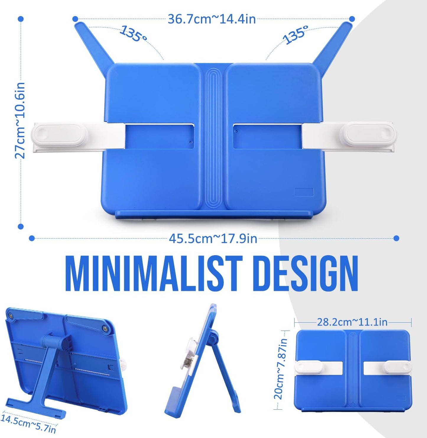 Book Holders for Reading Hands Free Desktop Cookbooks Stands Tray Portable Foldable Lightweight Bookstands Page Clips Rest for Music Score Cookbook Tablet Textbooks Ergonomic Reading Posture (Blue)