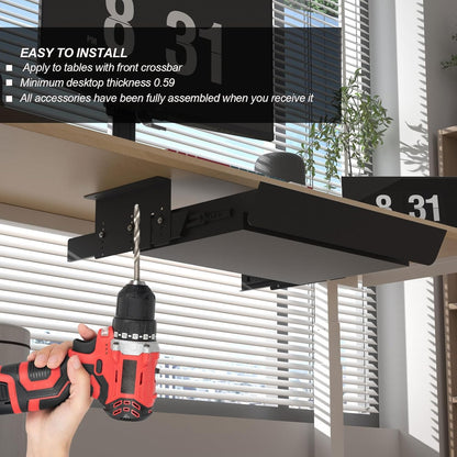 Under Desk Mounted Sliding Pull-Out Drawer Height Adjustable Apply to Tables with Front Crossbar,Adjustable Clearance Up to 3.5",Compatible with Most Stand Up Workstation