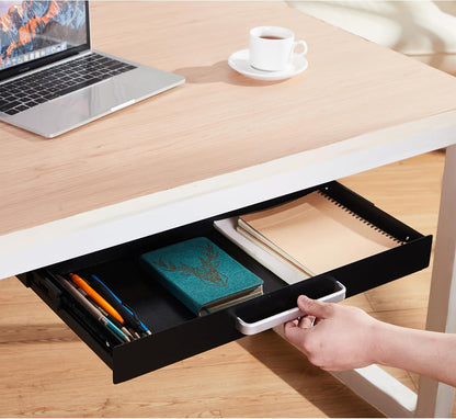 Under Desk Drawer Organizer 21" White Upgrade with Adjustable Brackets, Sliding Pull-Out Under Table Pencil Drawer, Office Standing Desk Attachment for Workbench