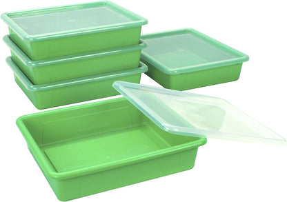 Storex Letter Size Flat Storage Tray – Organizer Bin for Classroom, Office and Home, Clear, 5-Pack (62531A05C), 10 x 13 x 3 Inches