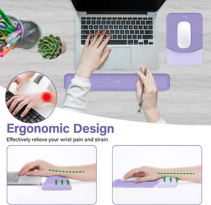 MOSISO Wrist Rest Support for Mouse Pad&Keyboard Set, Rectangular Ergonomic Mousepad Non-Slip Base Home/Office Pain Relief&Easy Typing Pad with Neoprene Cloth&Raised Silicone Lining, Green