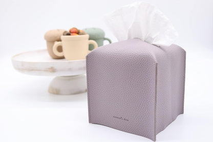 Tissue Box Cover Holder, Square with Bottom Belt by Carrot's Den - PU Leather Decorative Organizer for Tabletop, Bathroom, Car, Office | Beige