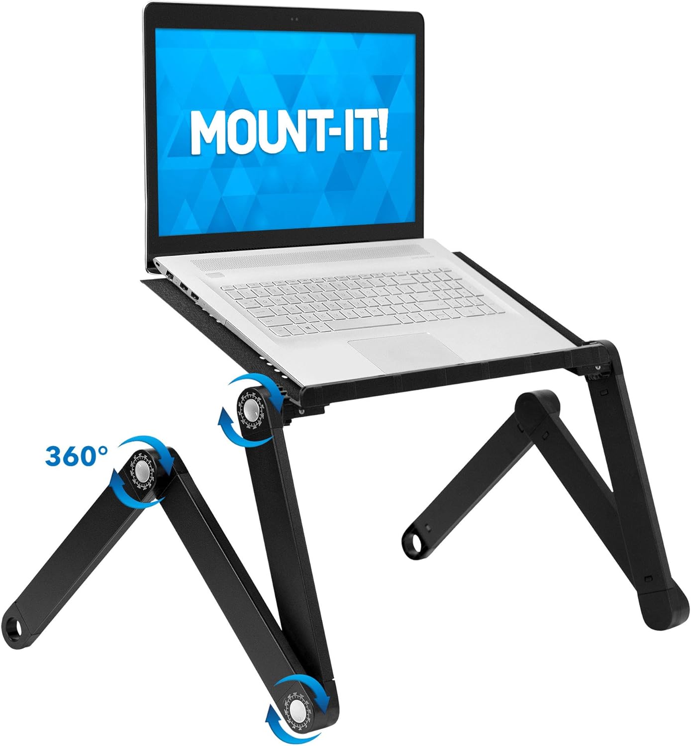 Mount-It! Adjustable Laptop Stand & Lap Desk, Freestanding Sit-Stand Laptop Tray for Bed, Couch, Desk & Floor, 22 lb Capacity, 1.6–18.9” Height, Ventilated Aluminum, Ships Fully Assembled