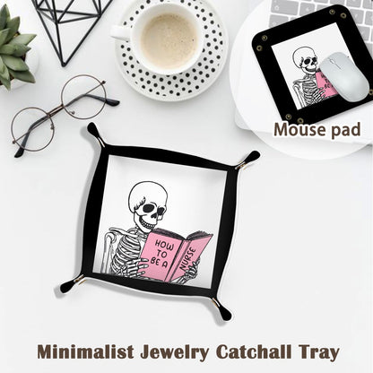 Inspirational Gifts for Women Jewelry Valet Tray, Motivational Positive Affirmations Gifts for Women, Blue Retro Nightstand Desk Accessories PU Leather Tray Organizer for Jewelry Rings Watches