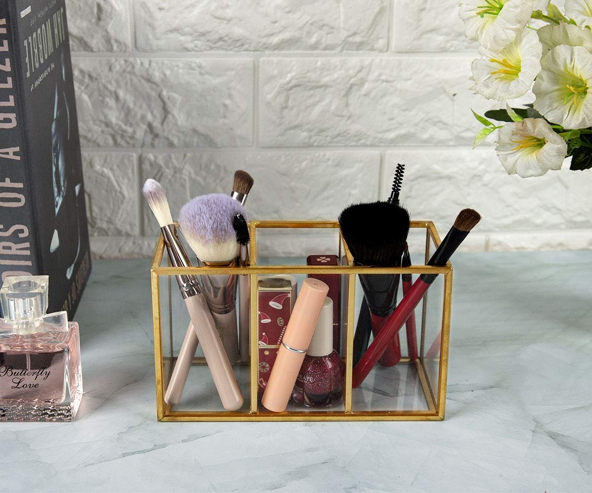 NIUBEE Acrylic Pen Holder 4 Compartments, Clear Pencil Organizer Cup for Countertop Desk Accessory Storage