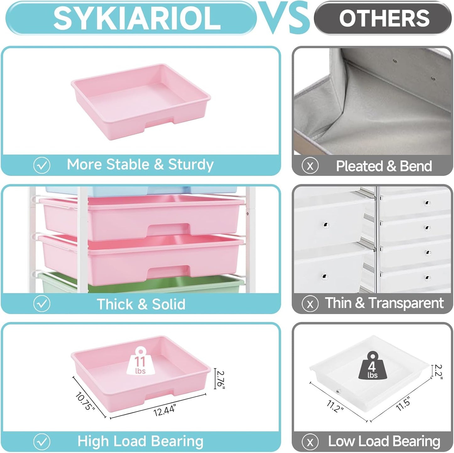 SYKIARIOL Rolling Storage Utility Cart with 6 Drawers and Wooden Tabletop for Under Desk Storage,White
