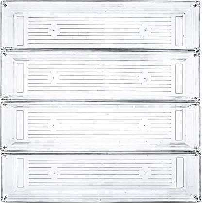 Kingrol 10 Pack 12 x 3 x 2 Inch Clear Drawer Organizer Trays, Desk Drawer Divider Storage Bins, Storage Box Set for Kitchen Bathroom Office Supplies