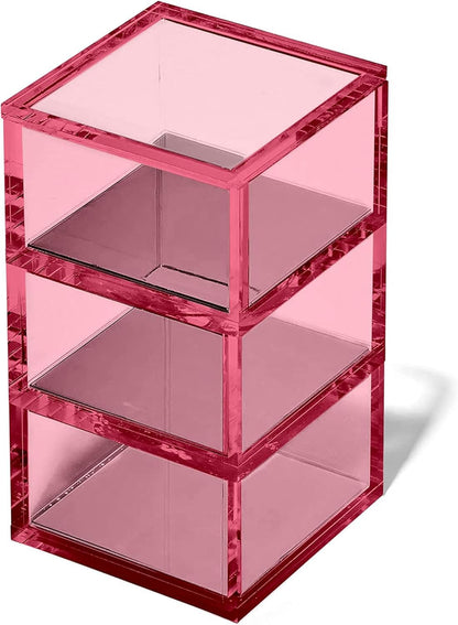 OfficeGoods 3-Tier Stackable Acrylic Holder- Stylish Desk Organizer and Storage for Office or Home – Transparent Round Design with Gold Metal Base