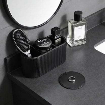 3 Compartments PU Leather Remote Control Holder, Multifunctional Desk Organizer for TV Remotes, Pens, and Accessories, Bedside and Tabletop Storage, Black