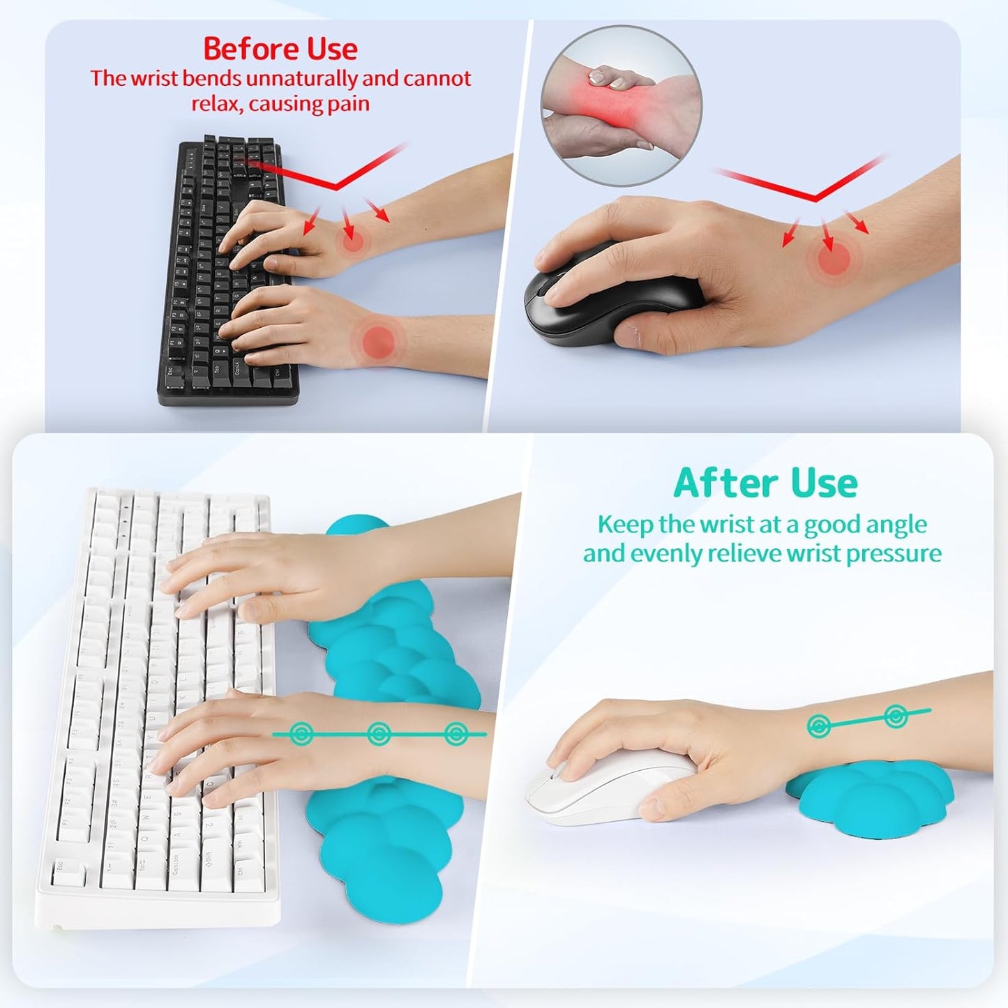 Sushret Cloud Wrist Rest for Keyboard and Mouse, Memory Foam PU Leather Keyboard Wrist Rest with Ergonomic Support, Non-Slip Base, Cute Arm Rest Pad & Palm Cushion, Office Desk Accessory, White