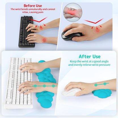 Sushret Cloud Wrist Rest for Keyboard and Mouse, Memory Foam PU Leather Keyboard Wrist Rest with Ergonomic Support, Non-Slip Base, Cute Arm Rest Pad & Palm Cushion, Office Desk Accessory, White