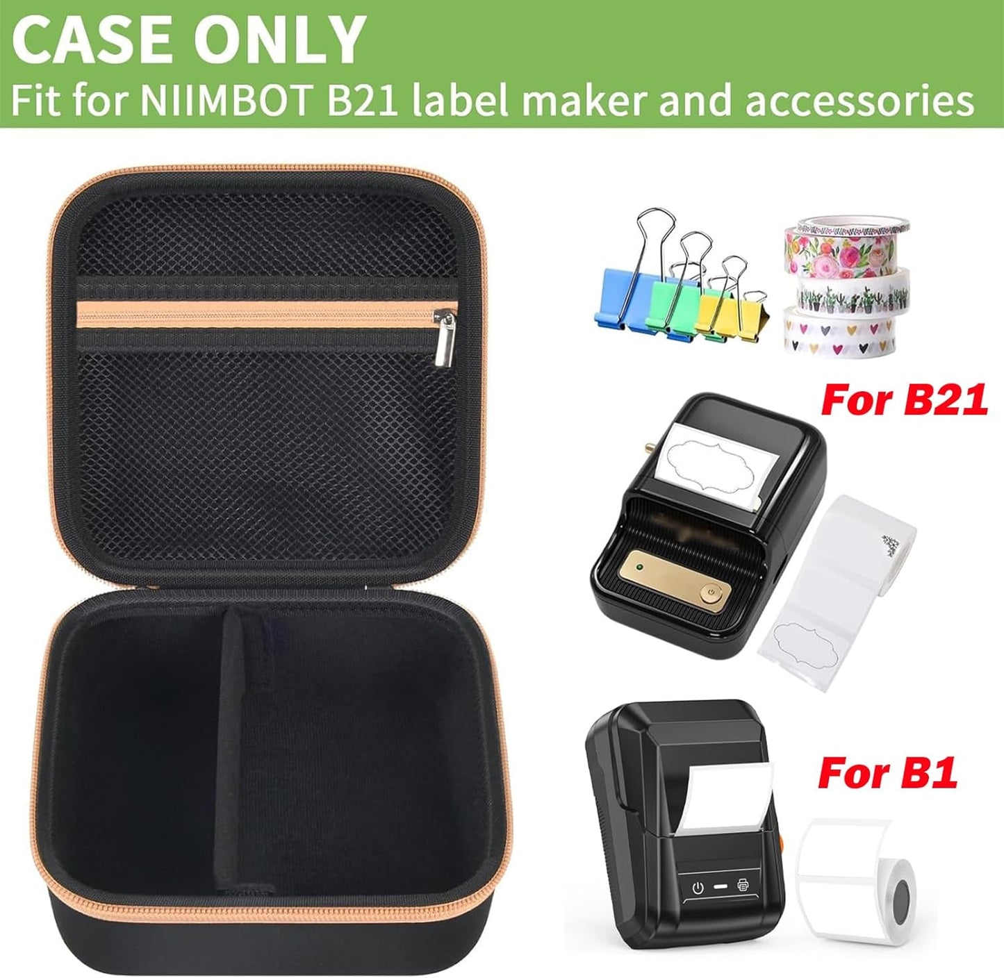 ALKOO Case Compatible with NIIMBOT B21 / B1 Label Maker Wireless Thermal Label Printer, Holder for Inkless Label Maker & Labeling Tapes Refills, with Mesh Pocket for Cable Accessories (Purple)