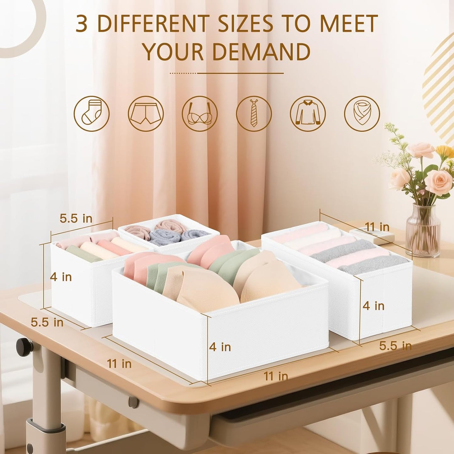 Criusia 15 Pack Drawer Organizer for Clothes, Foldable Dresser Dividers with 3 Sizes, Fabric Storage Bins – Beige