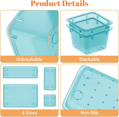 SpaceHacks 15 PCS Clear Plastic Drawer Organizer Set, 4-Size Acrylic Drawer Storage Trays, Storage Bins for Makeup, Gadgets, and Jewelry in Bathroom, Bedroom and Office, Clear Black