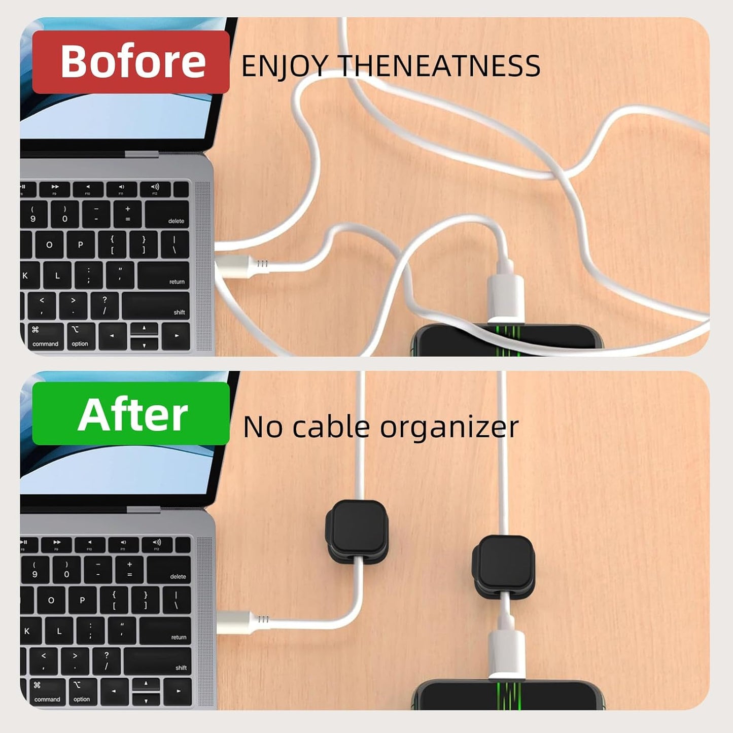 6Pcs Magnetic Cable Clips, Cable Management, Office Desk Accessories, Cord Organizer, Cable Smooth Adjustable,for Desk, Wall, Car, Motorcycle,Home Office, Phone Cable Management (Black)