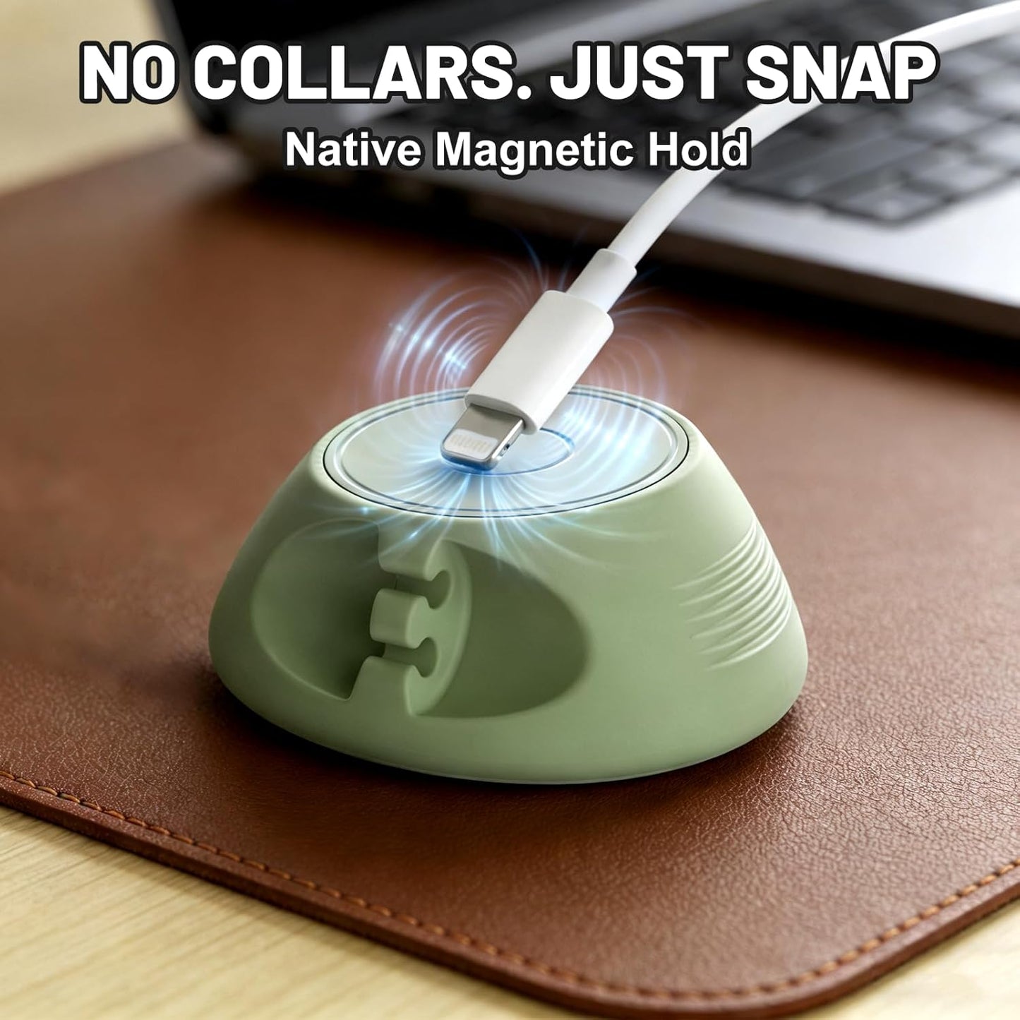 SOOoEC [N52 Ultra-Strong Snap-On Magnetic Cord Holder, Weighted Desktop Cable Organizer, Premium Liquid Silicone, No Collars Needed for iPhone & USB-C, Dual-Side Slots, Beige