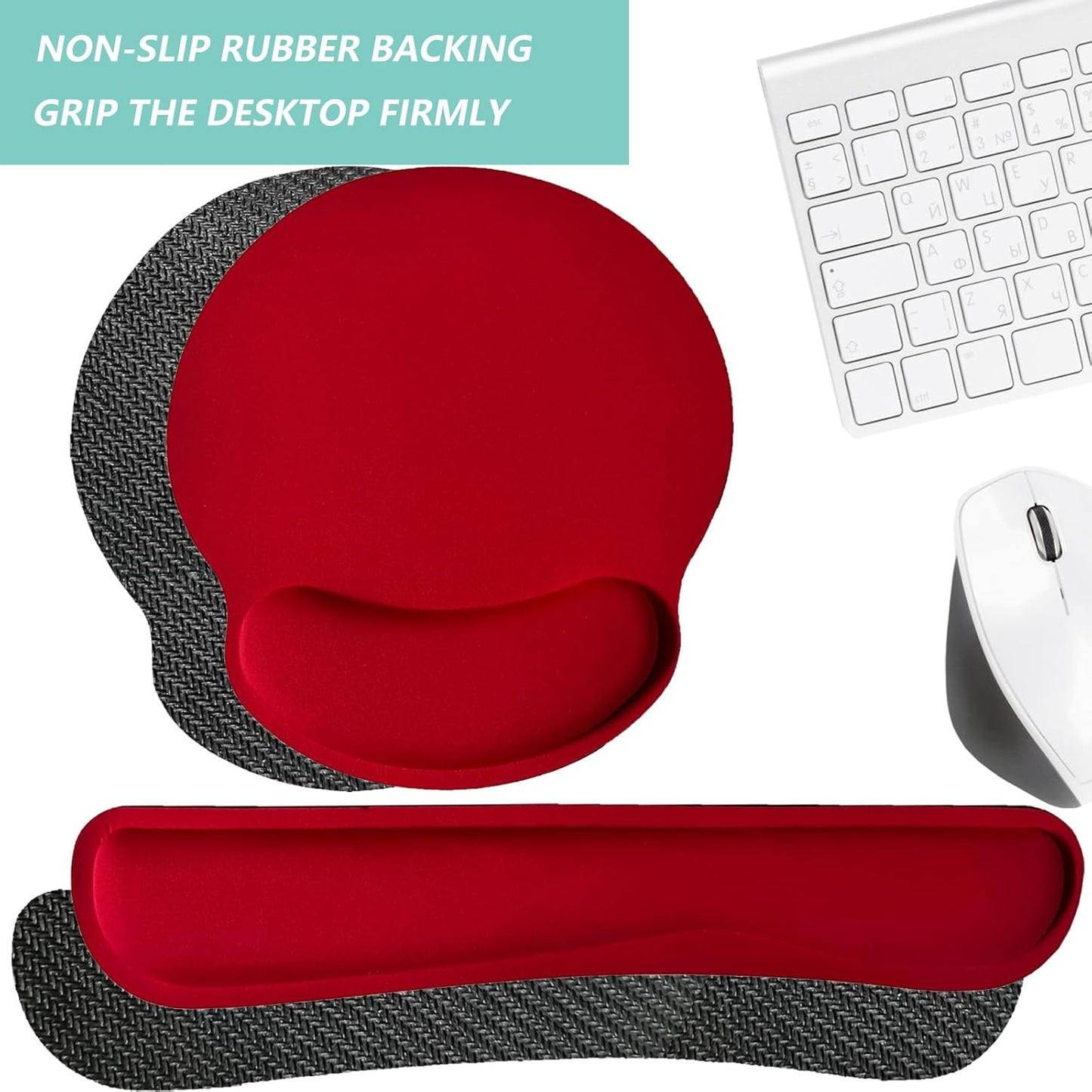 Keyboard Wrist Rest Pad Mouse Pad with Wrist Support Set of 3, Mousepad with Non-Slip Rubber Base, Ergonomic Memory Foam Mouse Wrist Cushion Support for Home Office Laptop Computer, Flower Black