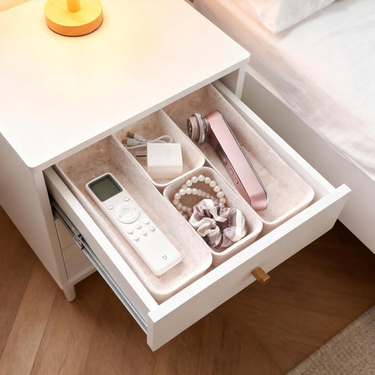 16-Piece Felt Drawer Organizer Set in 4-Sizes, Made from Eco-Friendly Material for Vanity, Makeup, Desk, Office, Kitchen, and Nightstand, Oatmeal
