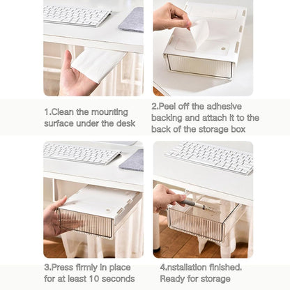 Under Desk Organizer - Stick On Fluted Translucent Desk Drawer Attachment, Slide Out Under Desk Storage for Office & Home (WHITE, SMALL)
