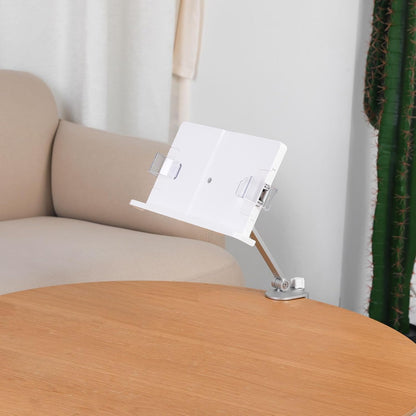 YOKIVE Book Stand for Reading, Adjustable Holder with 360° Rotating Arm & Page Clips, Portable Sturdy Book Holder, Great for Textbook (Silver, 10.3-inch)