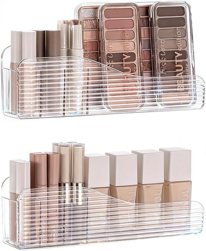 MORNITE Bathroom Medicine Cabinet Organizer Set, Narrow Compact Makeup Shelves Holder for Lipstick, Cosmetic, 2 Pcs Trays for Cabinet Door Wall, Vanity - Clear