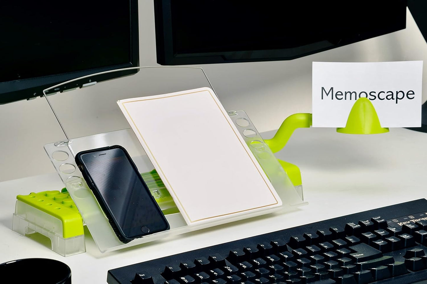 MemoScape Adjustable in-Line Document Holder for Typing | Reduces Neck Strain, Improves Focus, Boosts Desk Organization, and Workflow | Paper Holder Stand for Desk and Home Office - Black (VUR 2060)