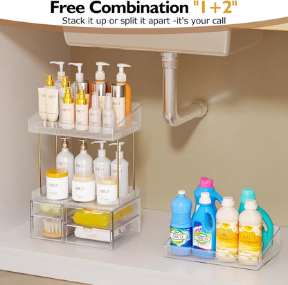 SNSLXH Makeup Organizer Bathroom Storage- 4 Tier 4 Drawer Makeup Storage, Transparent Clear Cosmetics Organiser, Ideal for Cosmetic Perfume Skincare, for Countertop, Bathroom, Office Supplies, Dresser