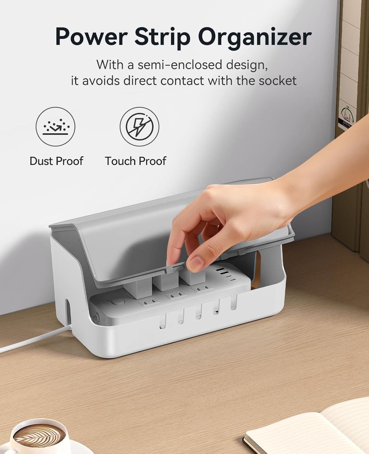 ORICO Cable Management Box with Phone Stand Lid, Large Cord Organizer Case for Hiding Power Strips & Surge Protectors, Heat Dissipation Desktop Wire Hider for Home, Office, School - PB02