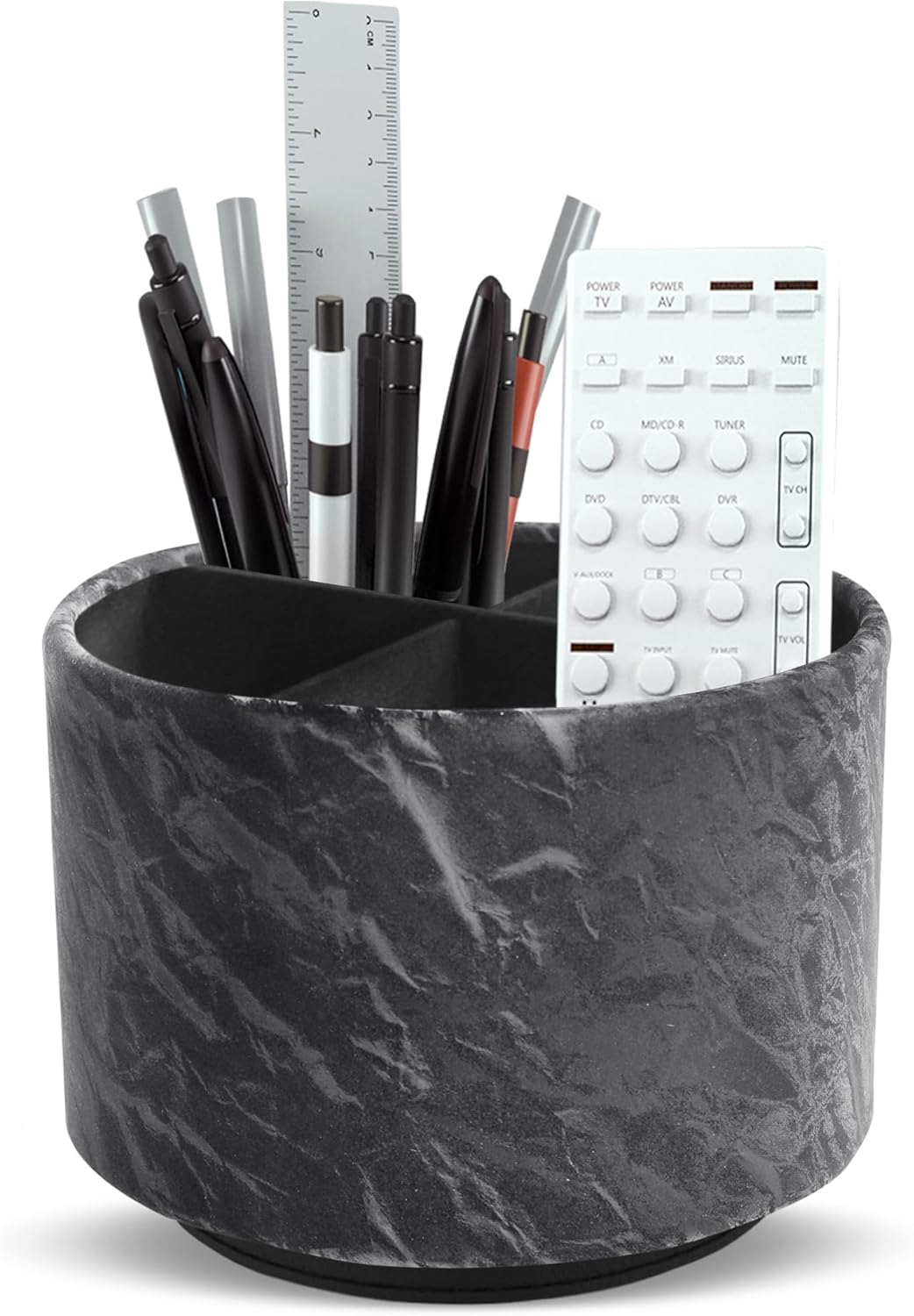 Hennaja Round Leather Art Supply Organizer,Remote Control Holder,360 Degree Rotating,Multi-Functional Pencil Holder,4 Compartments Desktop Stationary Organizer(1-Blue Bird) - Colors B