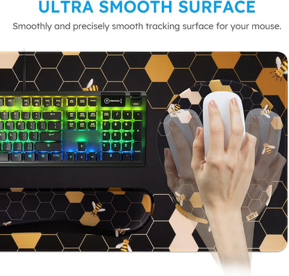 iCasso Desk Mat, Gaming Mouse Pad Wrist Support Set,4in1 XXL Large Mousepad + Keyboard Wrist Rest+Mouse Wrist Rest+Coaster Set with Ergonomic Design for Home Office Table Computer-Penoy