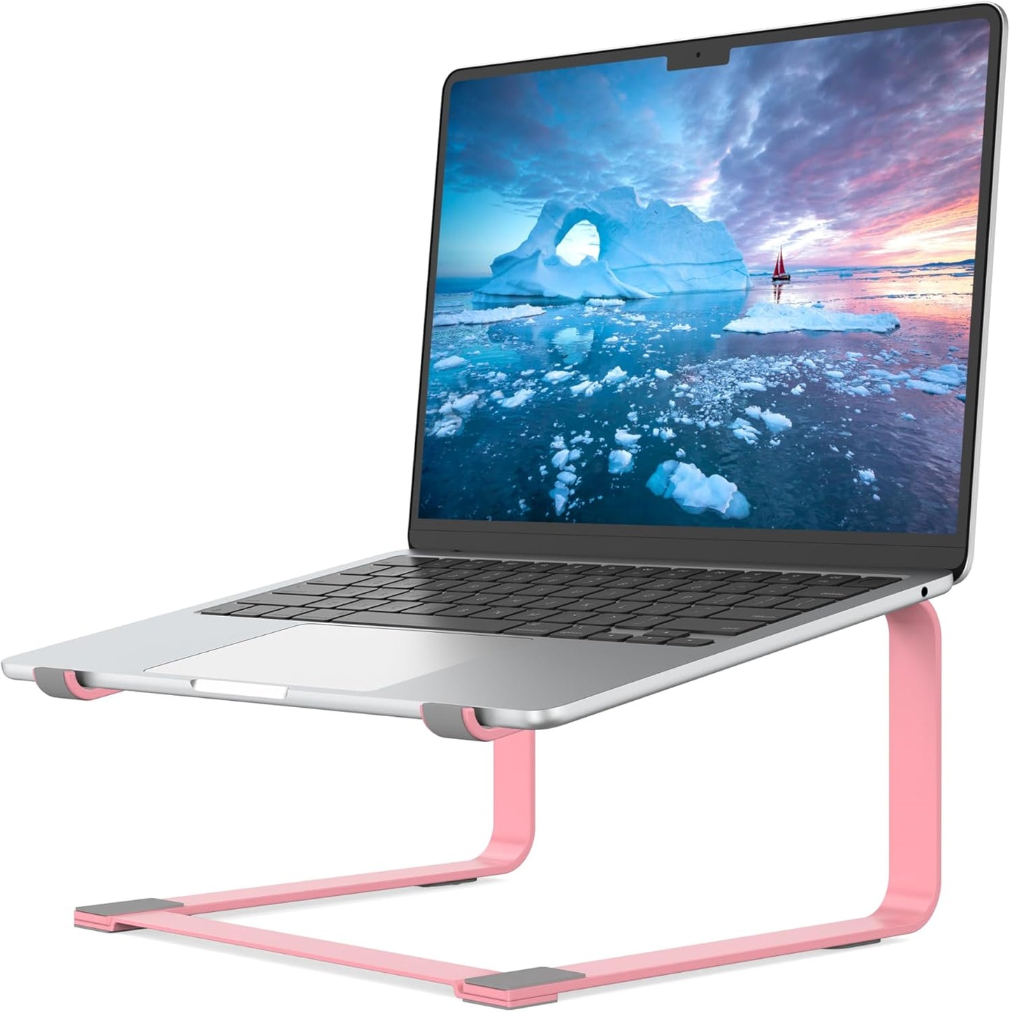 SOUNDANCE Laptop Stand for Desk, Ergonomic Metal Computer Riser for 12-17.3 Inch Laptops, Heavy Duty Stable Desktop Holder, Improves Eye Level & Workspace Organization, Silver