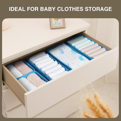 DIMJ Drawer Organizers Clothes, Dresser Organizer Bins for Baby Clothes,Underwear and Sock, Fabric Closet Organization and Storage Boxs, Drawer Dividers for Nursery, Clothing, Tie - 4 Pack, Beige