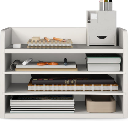 Ballucci 4-Tier Paper Organizer for Desk, Stackable Organizer Tray, Desk Storage Shelves, Stacking Letter Paper Tray Sorter for Classroom, Office, White