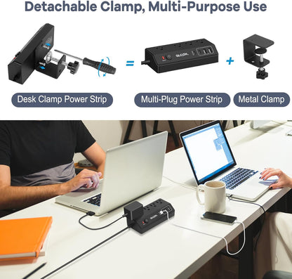 Desk Clamp Power Strip USB C - Charging Station for Multiple Devices - Multi Plug Outlet Extender - Desktop Mount Surge Protector with 4 Outlets 4 USB Ports for Phone, Tablet, Computer