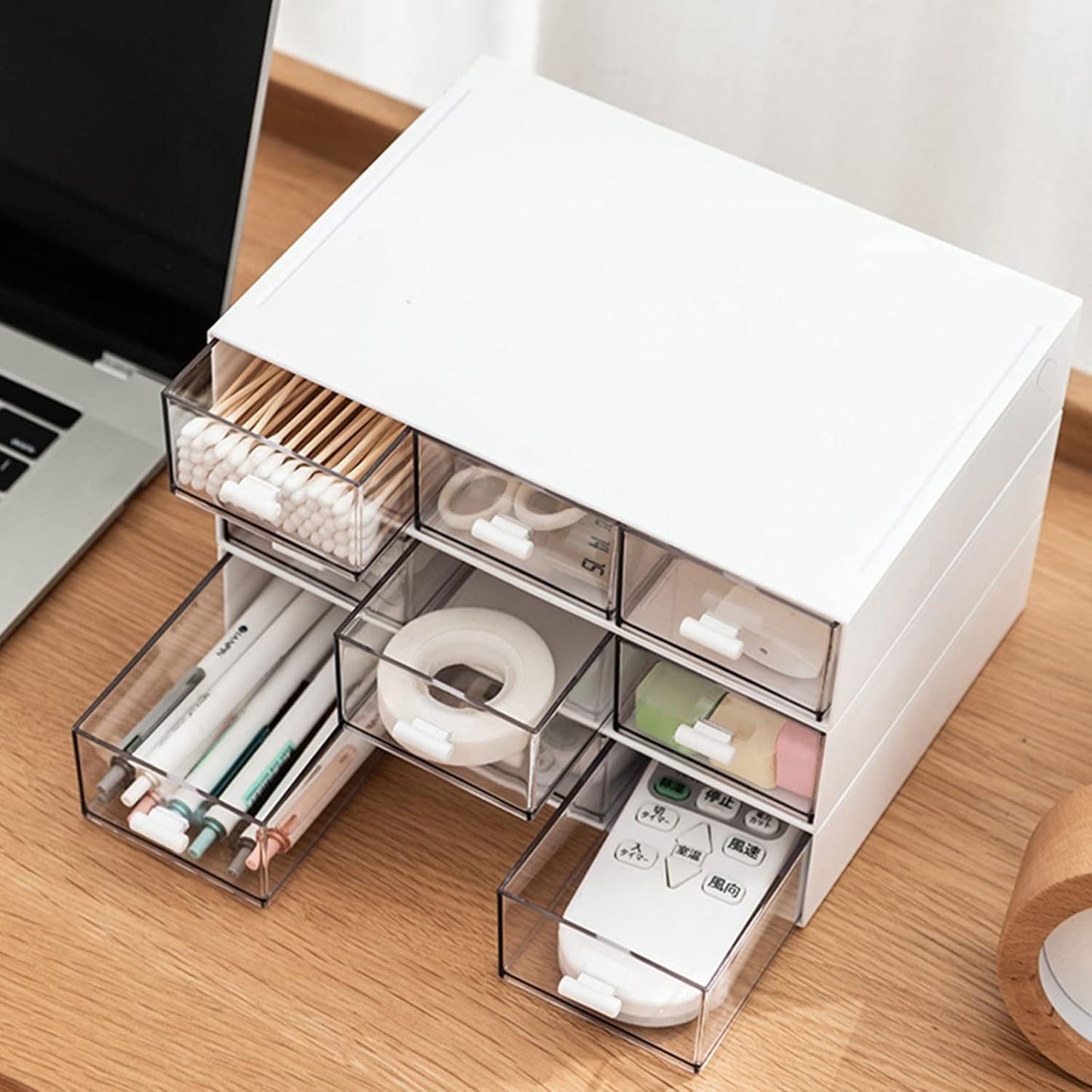 Desk Organizer with Drawers Stackable Storage Drawers, Plastic Compact Desk Storage Box Great for Office School Home Small Space- 1drawers (White)