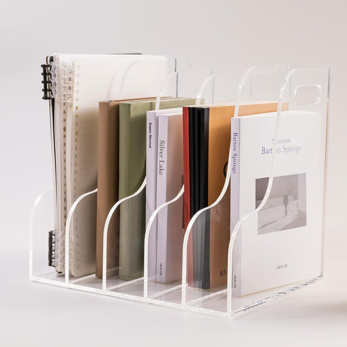 Clear Acrylic Organizers - 5 Vertical Compartments Acrylic Folder Organizer & File Organizer, Desk Document Storage Bins for Magazines, Binders - Multipurpose Home Office Desk Organizer