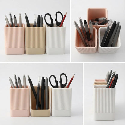 3 Pack Aesthetic Pen Holder for Desk-Sturdy Plastic Pencil Holder - Stylish Makeup Brushes Cup for Women Girls - Cute and Functional Desk Organizer for Office Supplies - Modern Office Decor Pen Cup