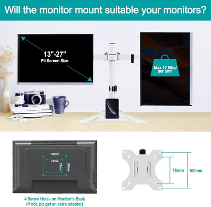 MOUNT PRO Single Monitor Stands Fits 13-32 inch/17.6 lbs Screen, Free-Standing Computer Monitor Mount for Desk, Display Standing with Adjustable Height/Tilt/Swivel/Rotation, VESA 75x75 100x100